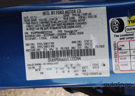 2011 Ford Fusion Se z USA, uszkodzony, nr VIN 3FAHP0HA8BR322244